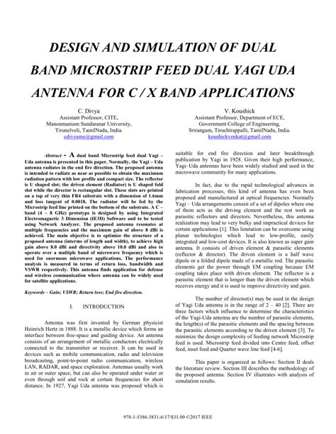 Pdf Design And Simulation Of Dual Band Microstrip Feed Dual Yagi Uda