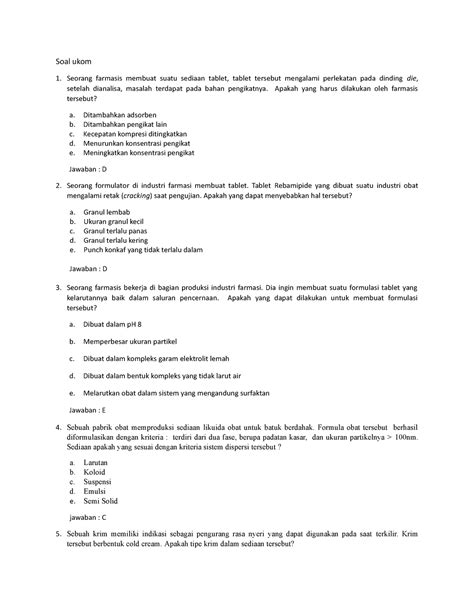 Soal Ukttk Teknologi Farmasi Soal Ukom Seorang Farmasis Membuat