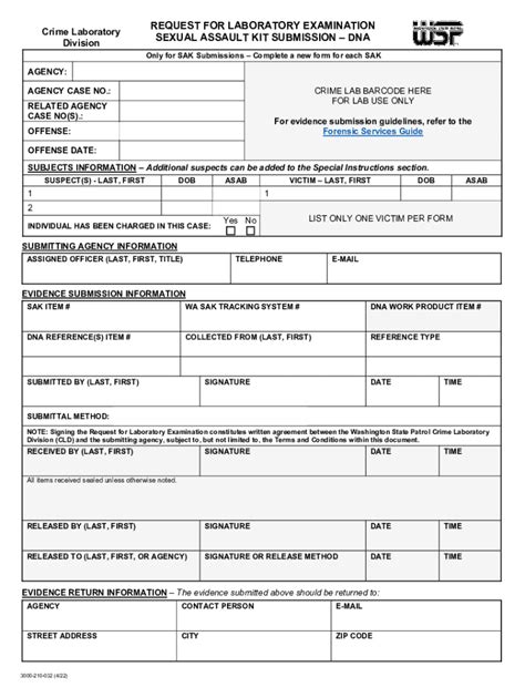 Fillable Online Wsp Wa Request For Laboratory Examination Sexual