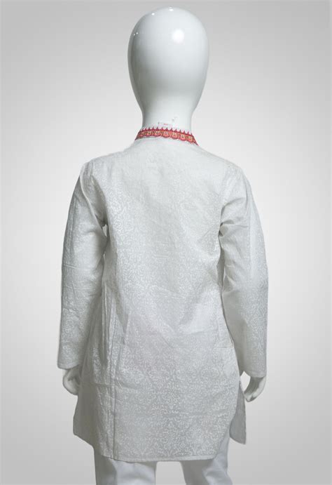 SHOISHOB BANGLADESH White Hand Emboroidered Cotton Panjabi For 2 Years