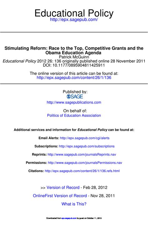 (PDF) Stimulating Reform: Race to the Top, Competitive Grants and the