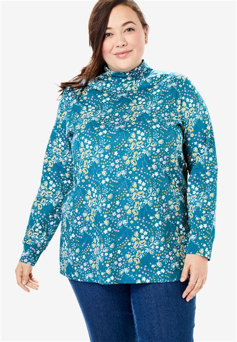 Perfect Printed Mock Turtleneck Plus Size T Shirts Woman Within