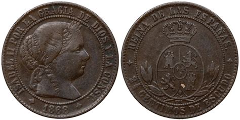 ISABEL II 2 1 2 CENTIMO DE ESCUDO 1868 JUBIA Numismática Llamas