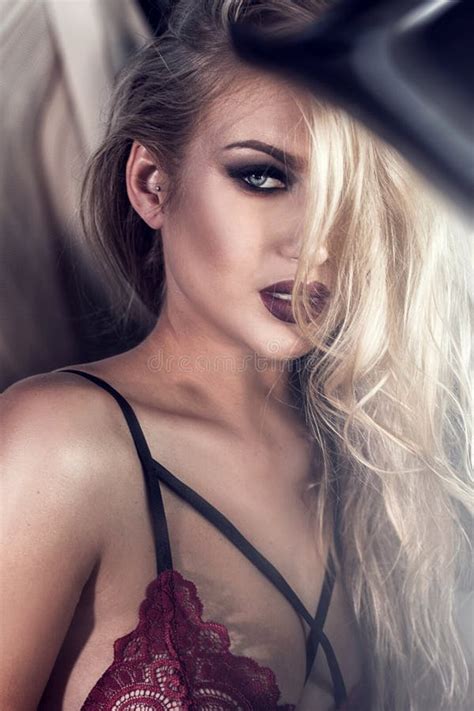 Caucasian Blonde Woman In Lingerie Stock Image Image Of Naked Makeup 99830473