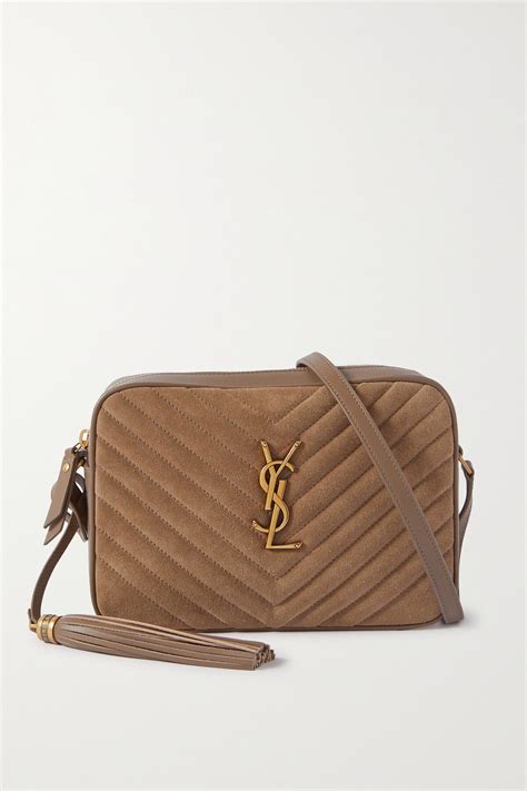 Saint Laurent Lou Medium Quilted Suede And Leather Shoulder Bag Taupe Editorialist