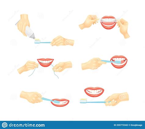 Oral Care And Dental Hygiene With Hands Cleaning Teeth With Floss And