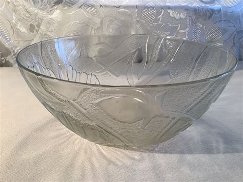 Vintage Kig Indonesia Clear Glass Serving Bowl Embossed With A Etsy