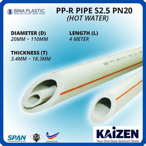 20mm 40mm Bina Plastic BBB PPR Pipe Hot Cold Water PN20 S2 5 PN16 S3 2 Length 1 Meter Shopee