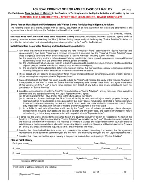 Fillable Online Acknowledgment Of Risk And Us Legal Forms Fax