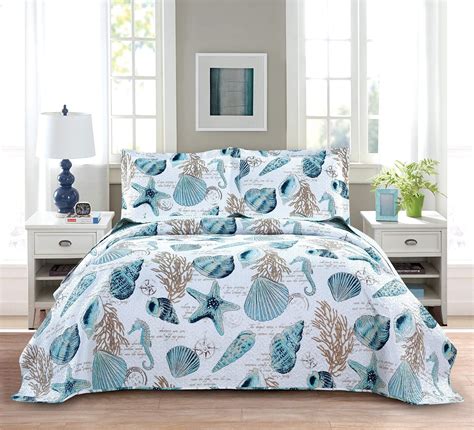 Amazon Beach Theme Ocean Coastal Quilt King Cal King Bedding Set