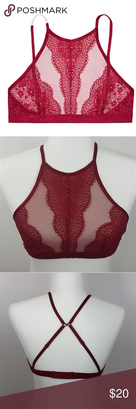 Victorias Secret Red Lace High Neck Bralette S Crochet Lace Bralette