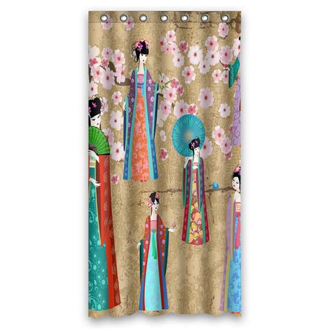 Phfzk Asian Shower Curtain Girl In Retro Costume Polyester Fabric