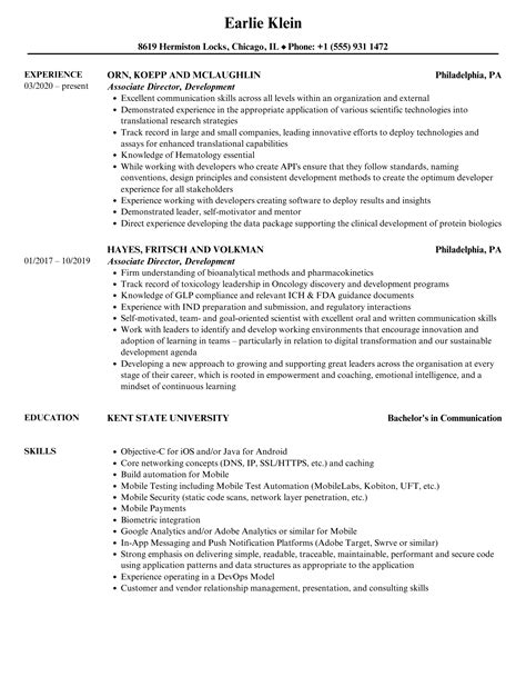 Associate Director Development Resume Samples Velvet Jobs