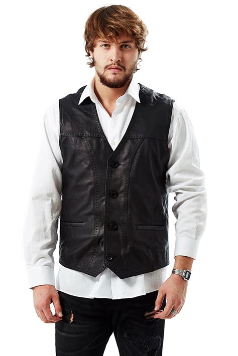 Mens 100 Real Black Leather Punto Classic Vest