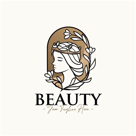 Woman Queen Natural Minimal Feminine Gold Beauty Logo Design Template