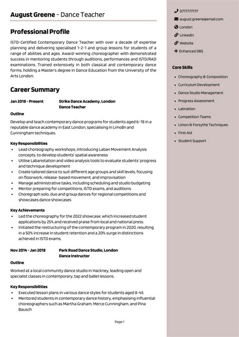 Cv For Dance Teacher Dance Instructor Resume Samples