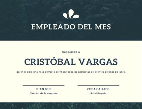 Plantillas De Certificados De Empleado Del Mes Canva