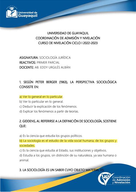 TEST Sociología Jurídica resuelto UNIVERSIDAD DE GUAYAQUIL COORDINACI