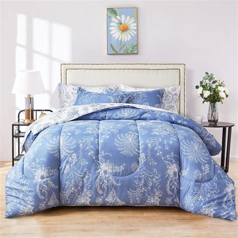 Flysheep Floral Rversible Comforter Set Queen Size Botanical Pattern