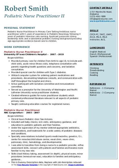 Pediatric Nurse Practitioner Resume Samples Qwikresume