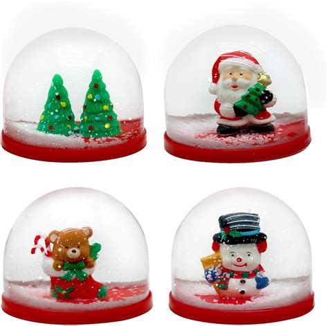 THE TWIDDLERS 4 Mini Christmas Snow Globes - Assorted Xmas Decoration ...