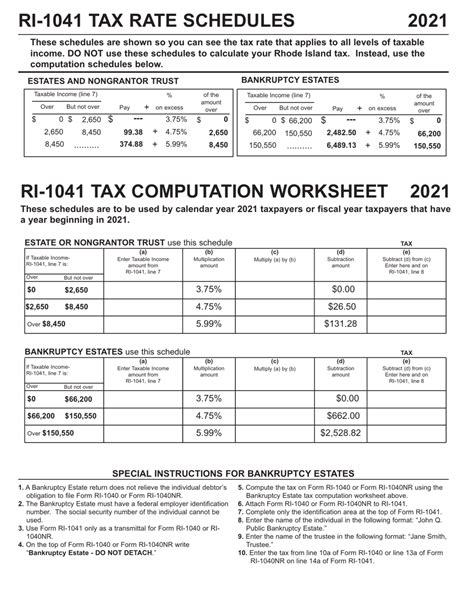 2021 Rhode Island Ri 1041 Tax Computation Worksheet Fill Out Sign