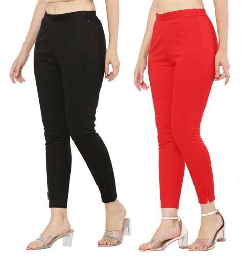 Buy Preego Women Black And Red Solid Cotton Blend Trouser Online At Best Prices In India Jiomart