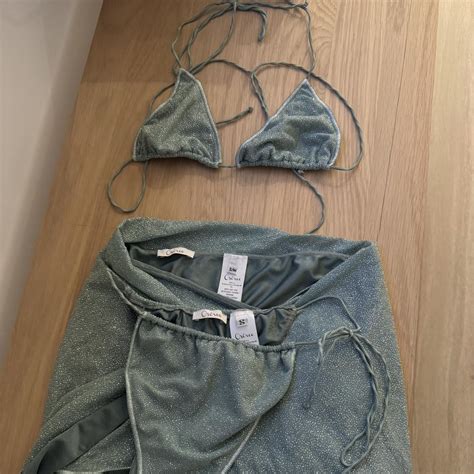 Oséree Sparkly blue and silver bikini set In Depop