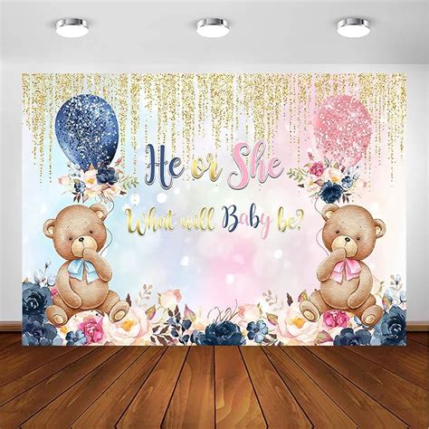 Buy Avezano Bear Gender Reveal Backdrop He Or She Navy And Blush Floral