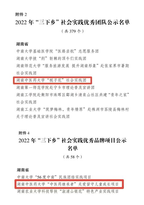 喜讯！我校1团队1项目获2022年全国“三下乡”社会实践活动表彰 共青团湖南中医药大学委员会