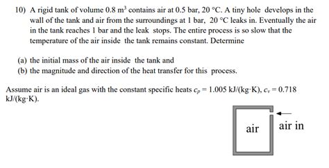 Solved 10 A Rigid Tank Of Volume 0 8 M3 Contains Air At 0 5 Chegg