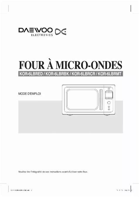 Notice four micro-onde DAEWOO KOR-6LBRB Trouver une solution à un ...
