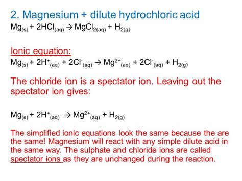 Ionic Equation Of Magnesium And Hydrochloric Acid