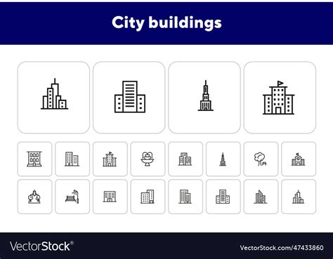 City Buildings Icon Set Royalty Free Vector Image