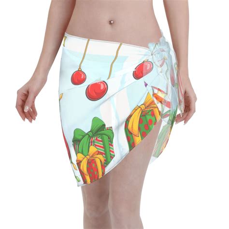 Coaee Funny Christmas Gnome Women S Short Sarongs Beach Wrap Sheer Bikini Wraps Chiffon Cover