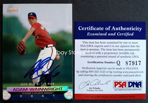 Stadium Club Adam Wainwright Autograph Psa Dna Coa