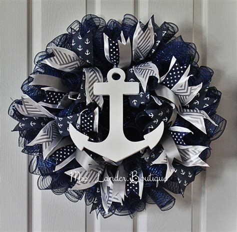 Navy Blue And Grey Nautical Wreath Anchor Wreath Beach Themed