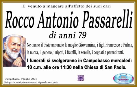 Funerali E Annunci Funebri A Campobasso Rocco Antonio Passarelli