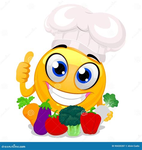 Smiley Emoticon Wearing Chef Hat Holding Vegetables Stock Vector