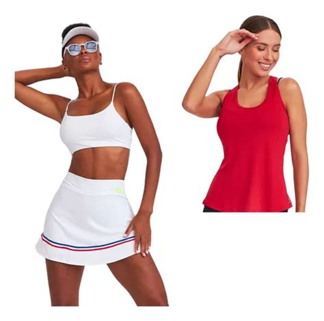 Conjunto Beach Tennis Short Saia Branca Regata Vermelha