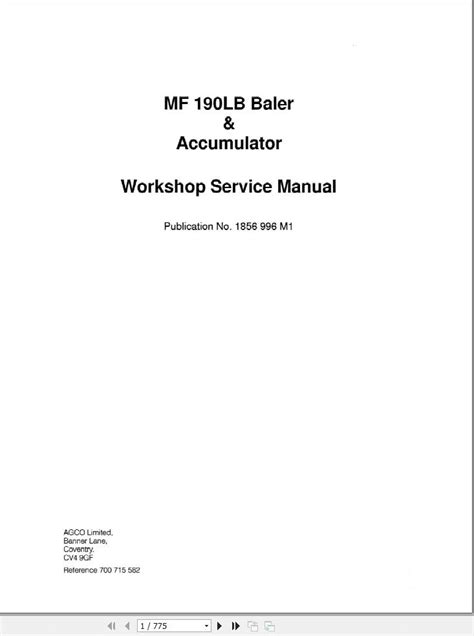 Massey Ferguson Square Baler Lb Workshop Service Manual M