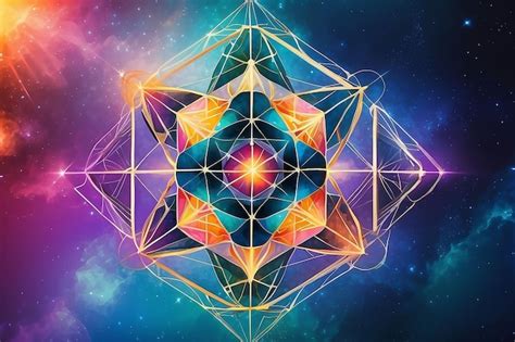 Premium Photo Metatron Cube Sacred Geometry On Colorful Blury Background