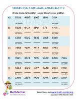 Ordnen Von Stelligen Zahlen Blatt Arbeitsbl Tter Math Center