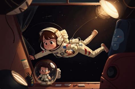 Premium Ai Image Cartoon Anime Space Traveling Astronaut Floating