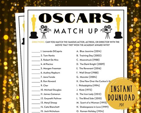 Oscars Match Up Trivia Game 94th Academy Awards Party Games Oscars 2022