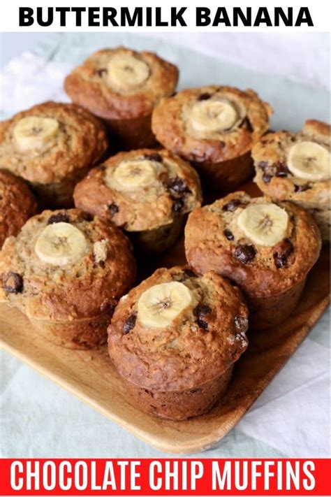 Moist Buttermilk Banana Muffins With Chocolate Chips