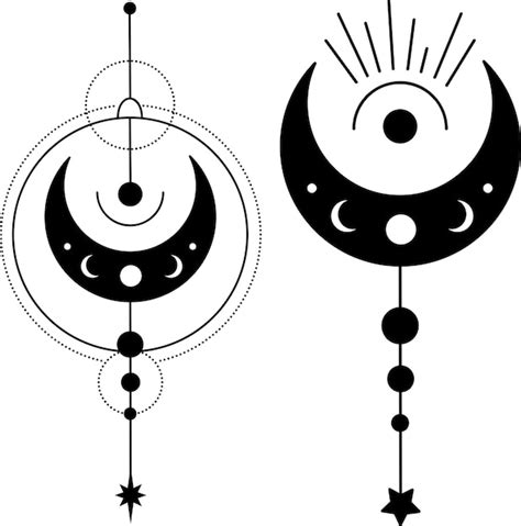 B Hmischer Halbmond Mit Sternen Und Strahlen Astrologie Illustration