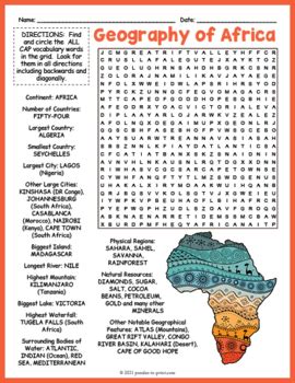 Africa Geography African Countries Word Search By Puzzles To Print