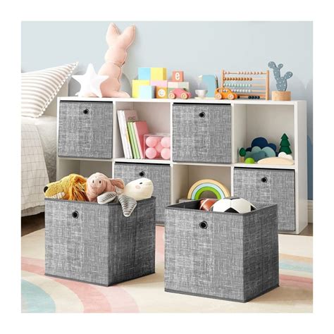 Lot De Cubes De Rangement Pliables Gris En Tissu Non Tiss S H Cm