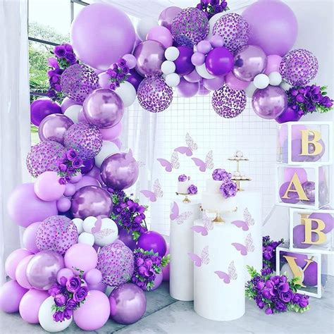 Purple Balloon Arch Kit Swpeed Purple White Balloons Garland Butterfly